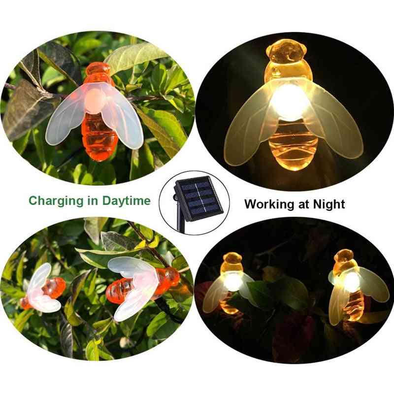 Soldriven söt honungsbi, ledd älvljus för trädgårdsdekoration utomhus