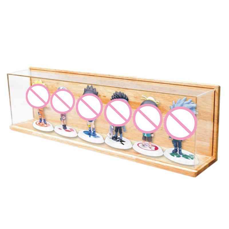 Doorzichtige acryl vitrine met houten achterkant actiefiguren model speelgoed vitrine (lichtgrijs) -