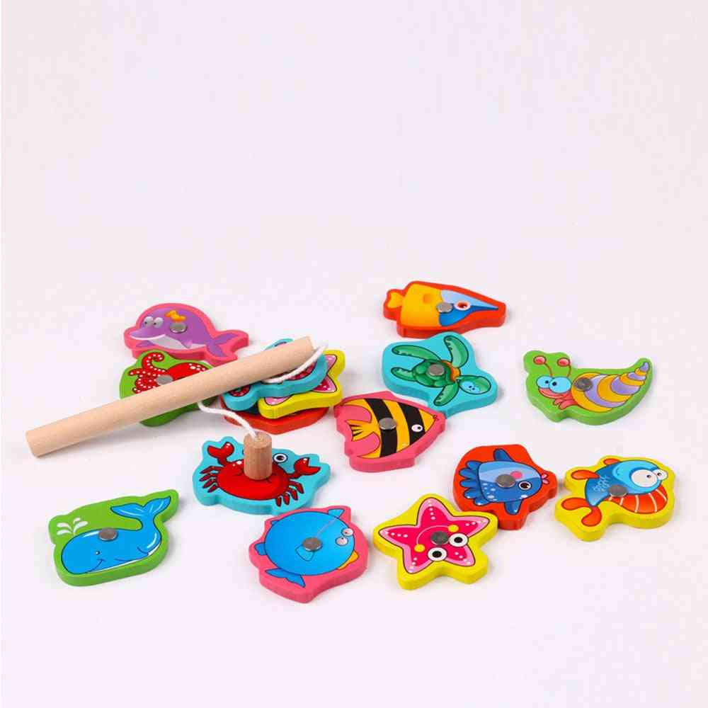 Conjunto de brinquedos de pesca magnéticos de madeira para atividades ao ar livre, brinquedo interativo para troca de pais e filhos