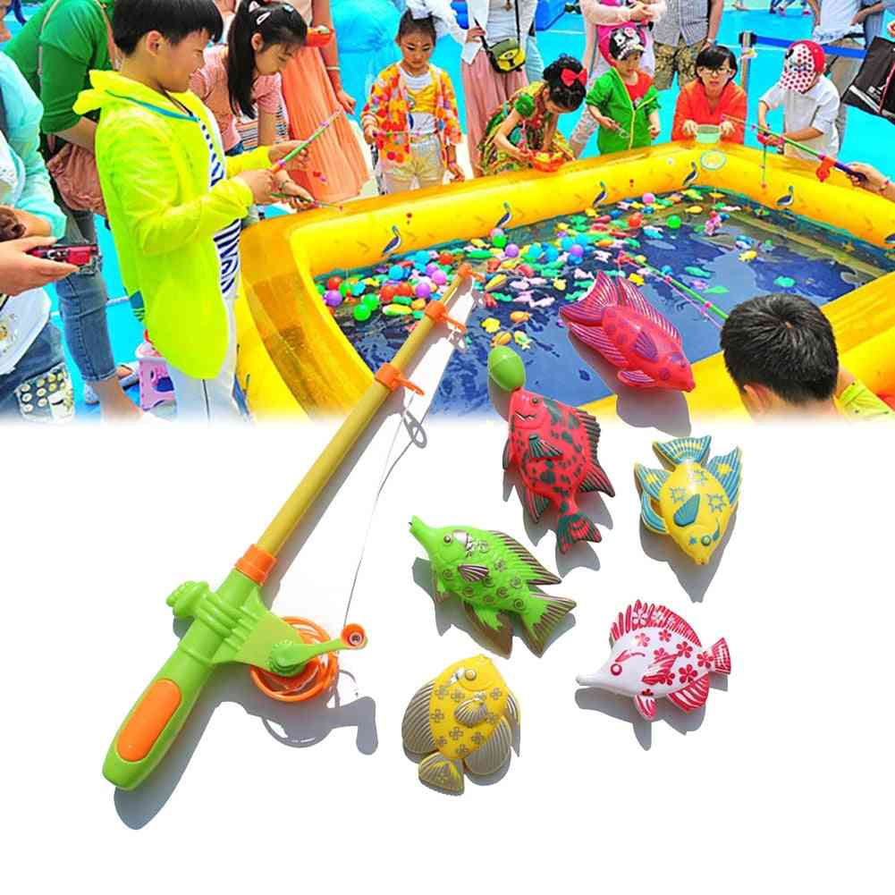 סט צעצועי משחק אמבט דיג מגנטי לילדים - מסיבת בריכה עם שולחן מים עם דגים צפים מפלסטיק נטו