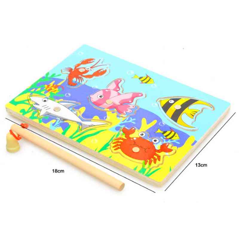 Wooden Magnetic, 3d Puzzle Fishing Toy For Children