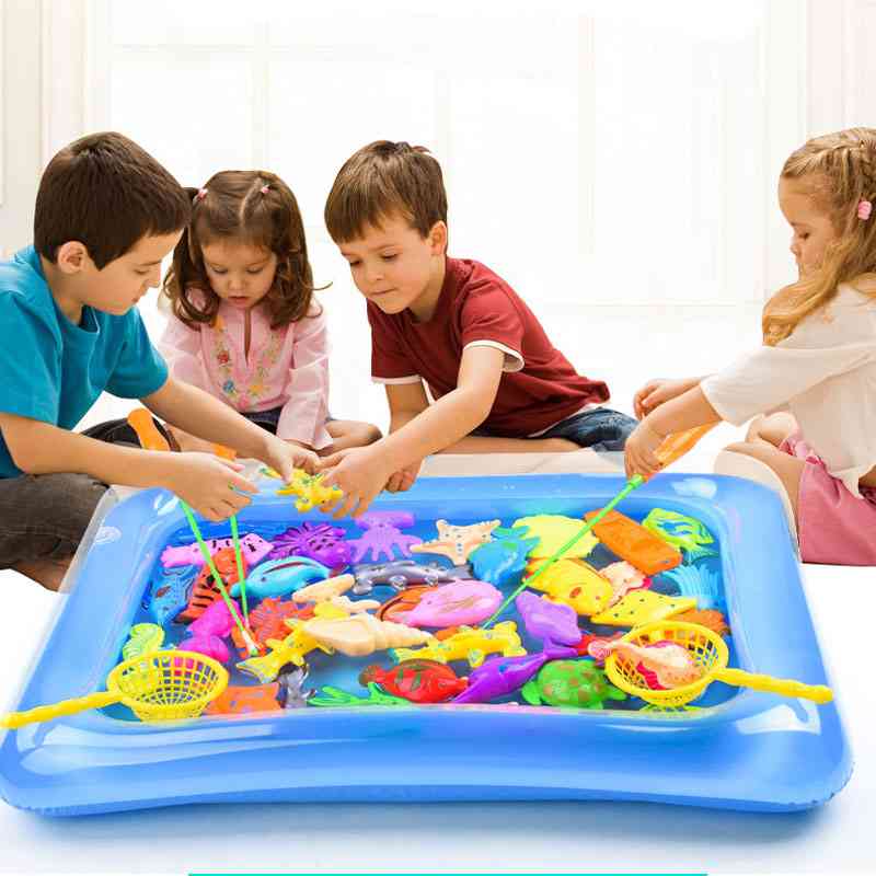Magnetic Fishing Toy With Inflatable Pool Rod Net Set