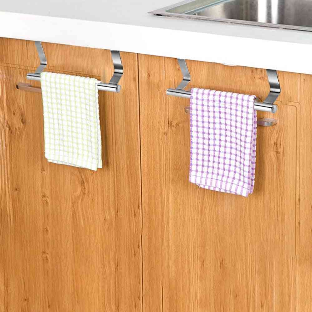 Cabinet Towel Bar Rack - Portable Stainless Steel Storage Holder For Inside / Outside Of Doors