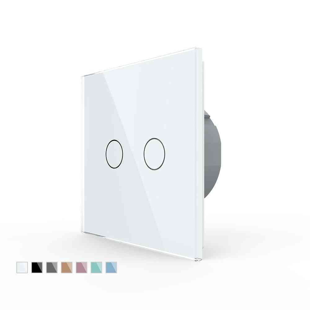 Eu standard 2-bånds 1-vejs væg-berøringslyskontakt, vægafbryder, krystalglaspanel med led-baggrundsbelysning - hvid