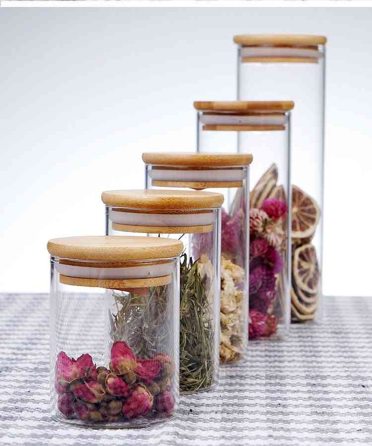 Frascos de vidrio de albañil herméticos con tapa de bambú para almacenamiento de productos de cocina - y6 4pieces