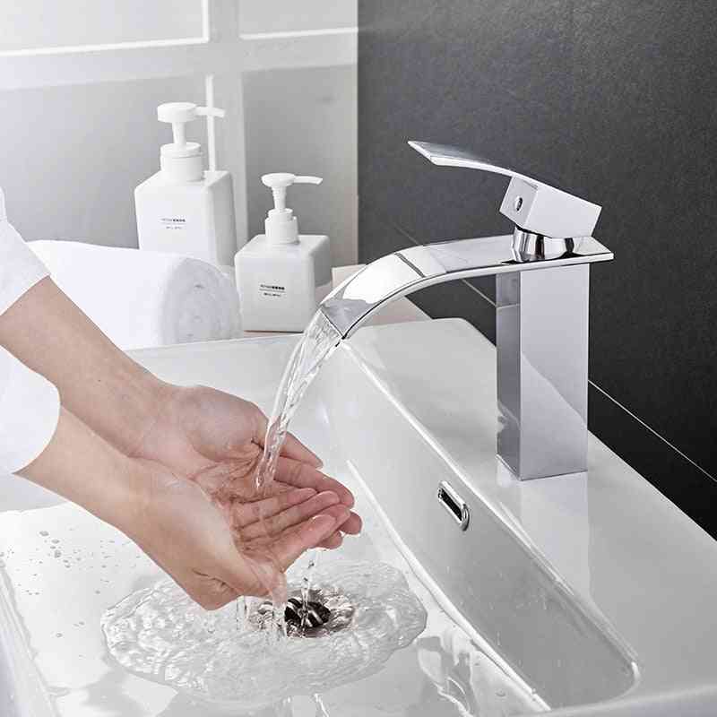 Hot & Cold Water Mixer - Deck Mounted Waterfall Basin/sink Faucet