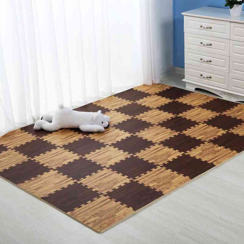 Wooden Puzzle Mat - Foam Soft Floor Interlocking Rug Living Room Gym Crawling Carpet
