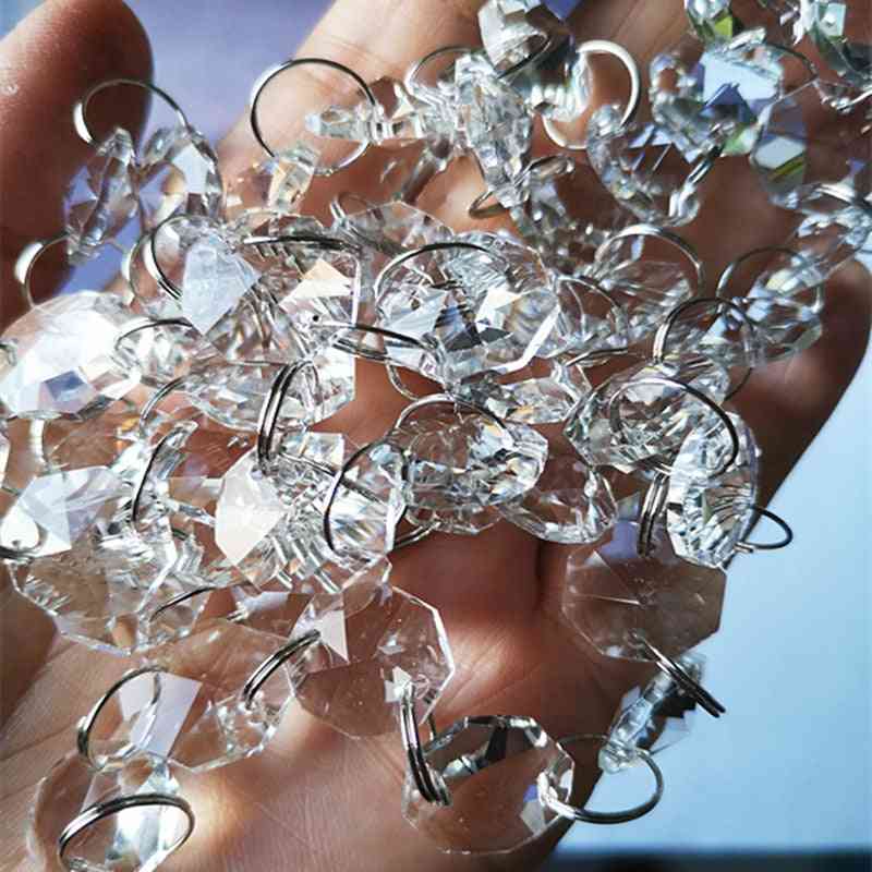 200pcs 14mm Clear Crystal Octagon Bead, K9 Crystal 2-holes, Diy Wedding & Home Decoration, Crystal Accessories Chandelier Parts