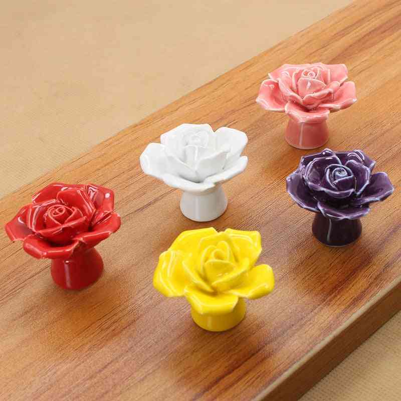 Hardware Flower Wardrobe Ceramic Pull Handle- Decorative Knobs