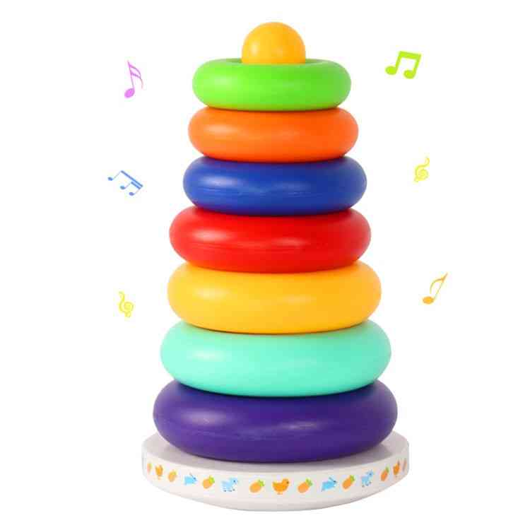 Muziek regenboog cirkel toren tuimelaar laag stapelen kleurrijke ringen - piramide kinderen baby stapel, educatief spel speelgoed -