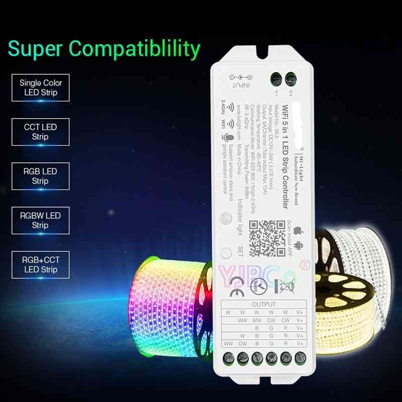 Wl5 2.4g 15a 5 In 1 Wifi Led Controller For Single Color, Cct, Rgb, Rgbw, Rgb+cct Led Strip,support Amazon Alexa Voice