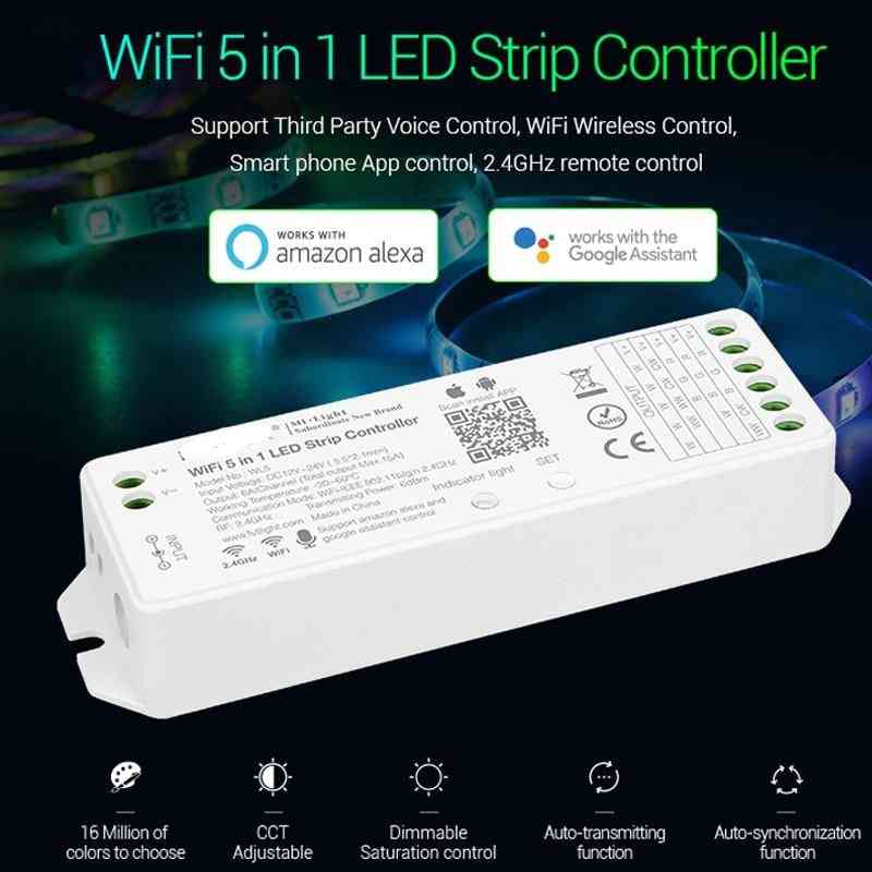 Wl5 2.4g 15a 5 In 1 Wifi Led Controller For Single Color, Cct, Rgb, Rgbw, Rgb+cct Led Strip,support Amazon Alexa Voice