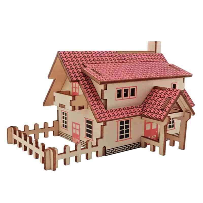 3D diy house puzzle village - brinquedo educacional de construção de madeira para crianças - azul
