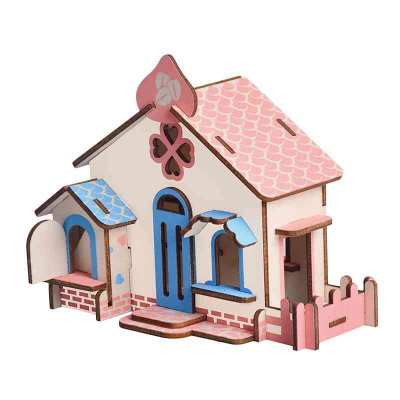 3D diy house puzzle village - brinquedo educacional de construção de madeira para crianças - azul