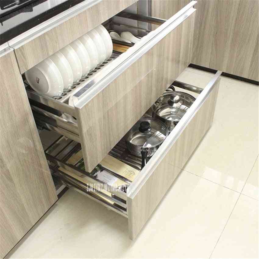 Panier / tiroir coulissant à deux étages en acier inoxydable 201/304 pour armoire de cuisine - 201 acier inoxydable