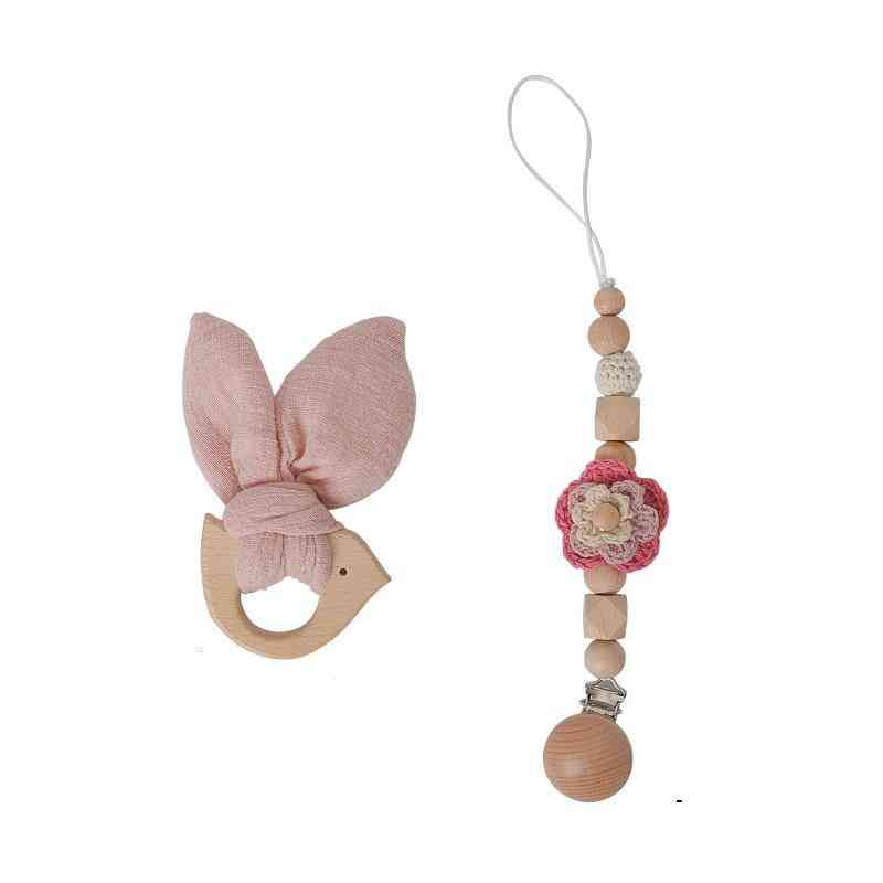 Bunny Ear Baby Teether & Pacifier Chains- Beech Wood Rodent Play Toy