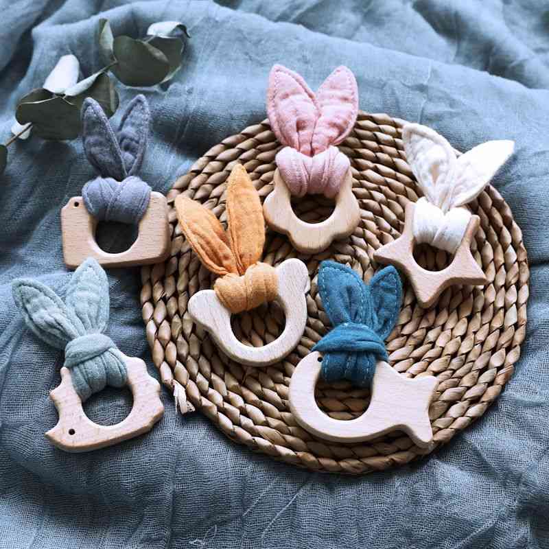 Bunny Ear Baby Teether & Pacifier Chains- Beech Wood Rodent Play Toy