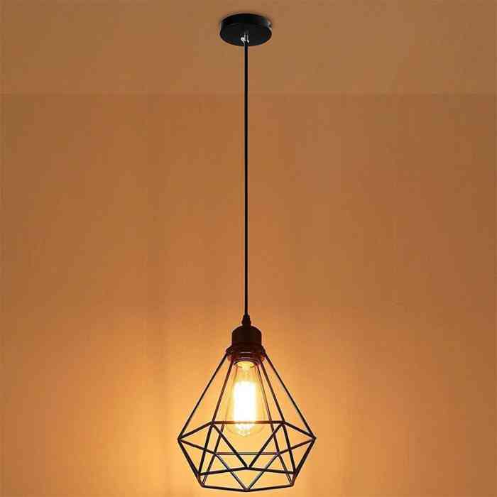 1/2/3pcs Modern  Industrial Vintage Cage, Led Pendant Light-vintage Iron Art Diamond-shape Retro Dining Room/restaurant/bar Lamp