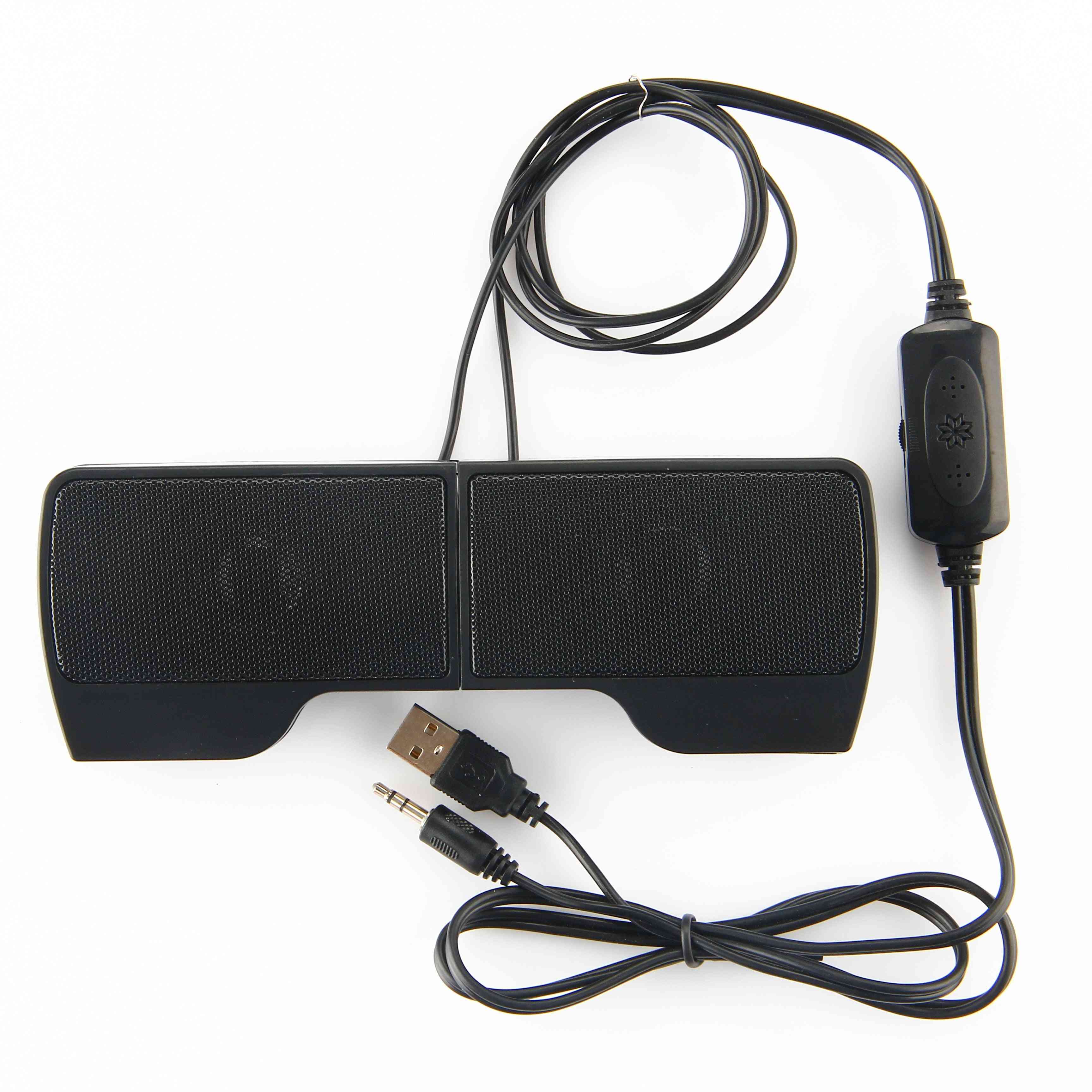 Bærbar 2.0 mini stereohøjttaler usb 3,5 mm kablet controller musikafspiller højttaler clip-on soundbar til notebook / pc-computer (sort) -