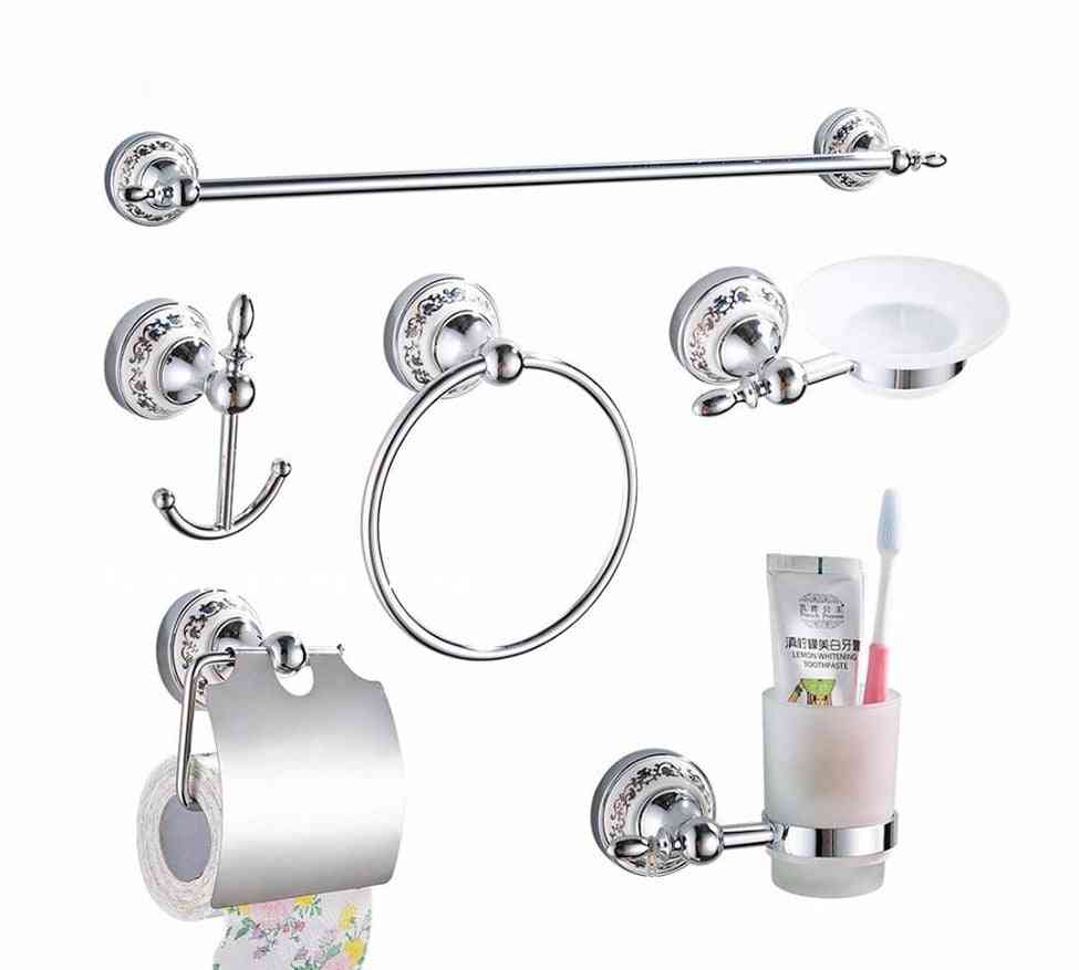 Wall Mounted Bath Hardware Sets-single Towel Bar, Robe Hook, Tissue Paper Holder, Soap Box