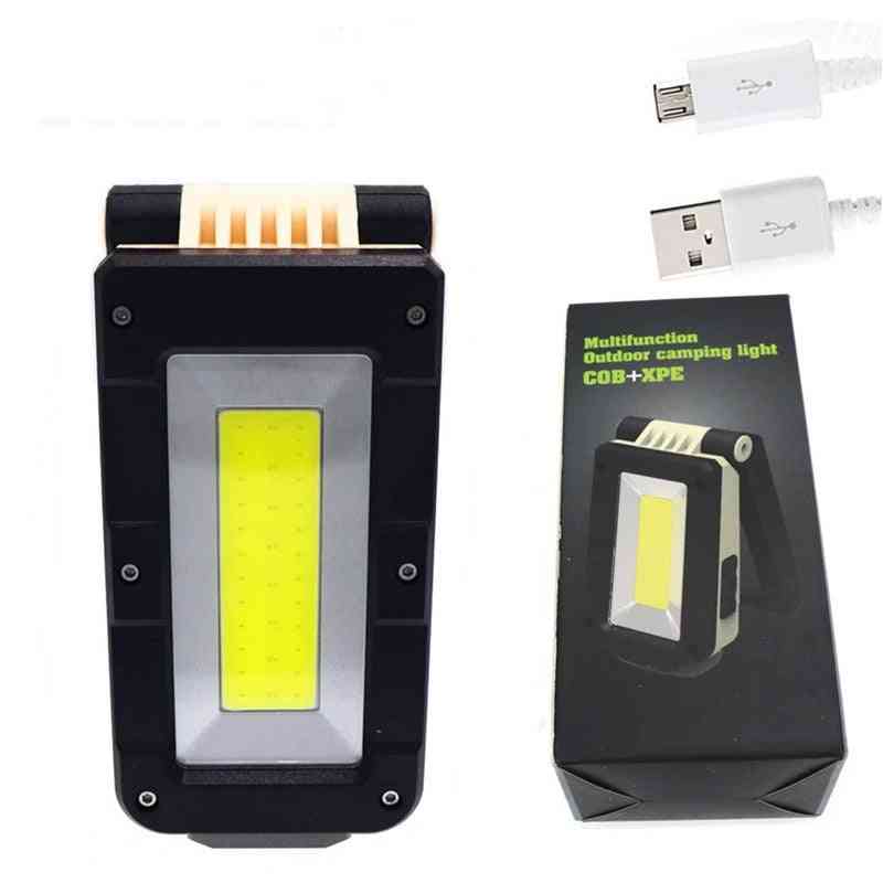 Portable Cob Led Flashlight - Torch Usb Rechargeable And Magnet Hook Work Lantern With Built-in Battery