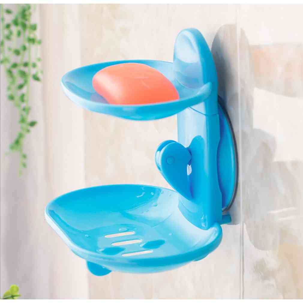 Double Layers Bathroom Soap Dishes Holder Rack - Strong Suction Cup Type