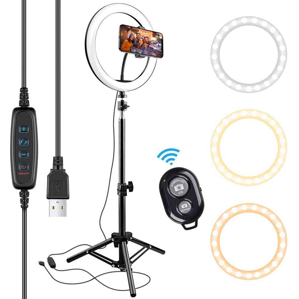 Usb Led Selfie Ring Light, Photography Flash Lamp With Tripod Stand