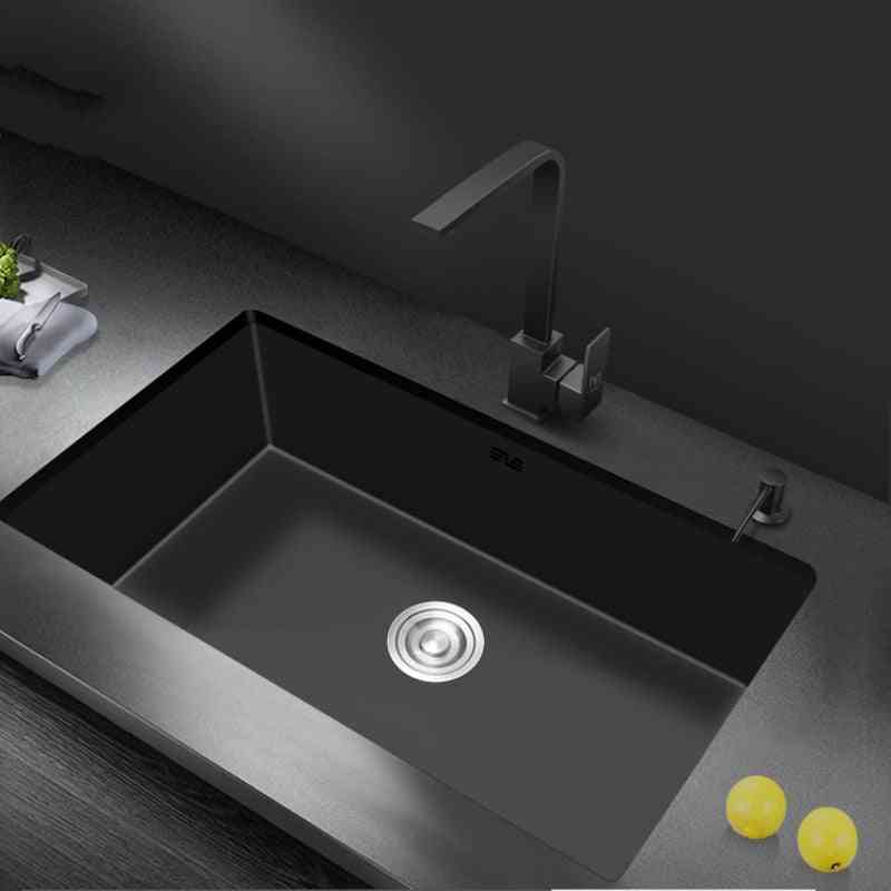 Nano-water Tank Single-groove Black Kitchen Sink Basin - 304 Stainless Steel Vegetable-washing Basin Under Mount For Large Kitchen