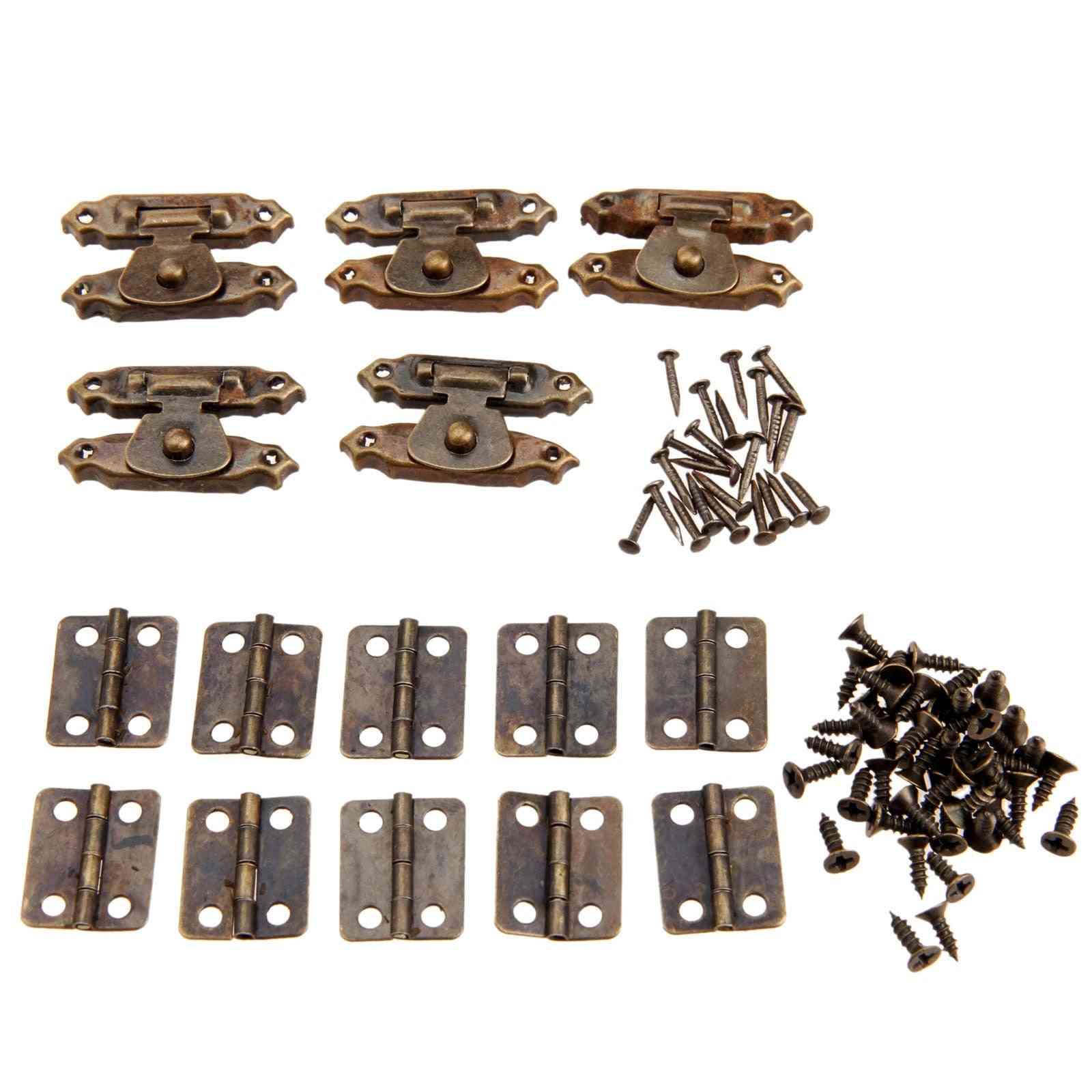 Antique Style Iron Decorative Hinges With Vintage Lock Latch Hasps Screws And Nails