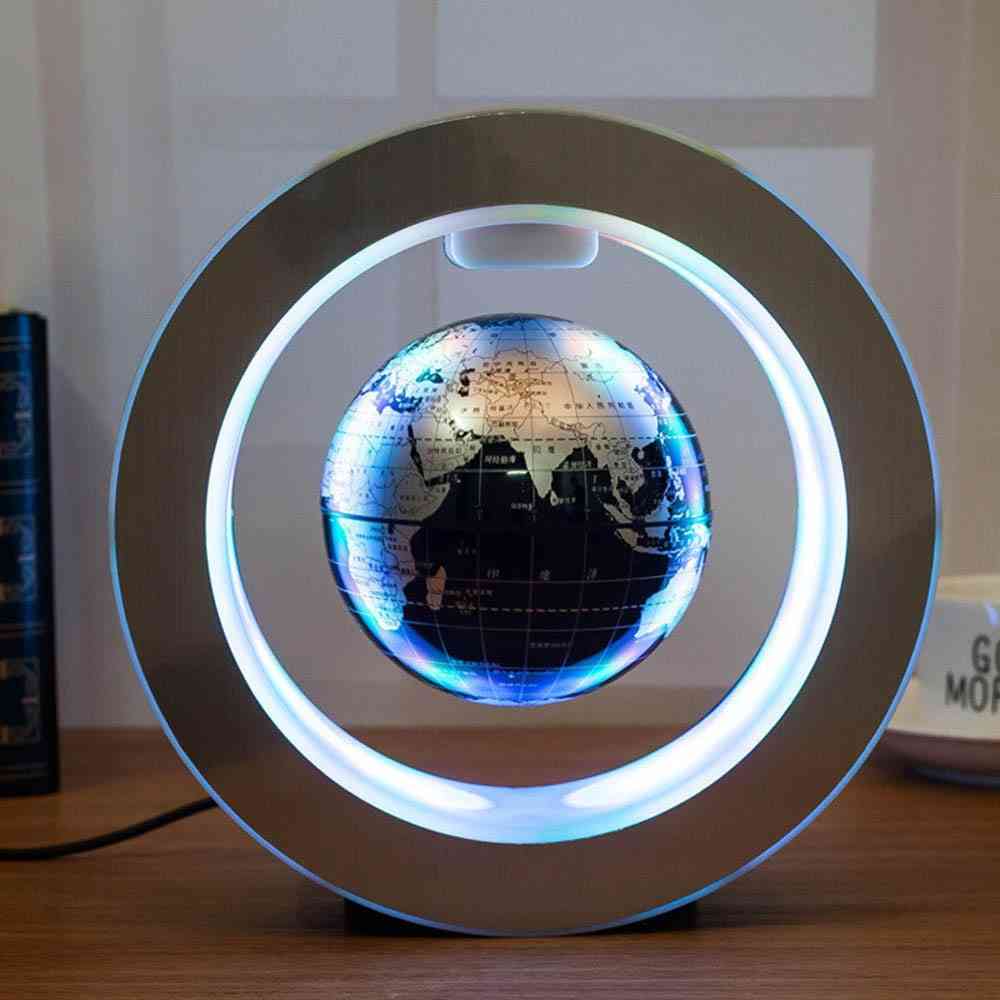 Runde ledet verdenskart flytende klode magnetisk levitasjon lys anti gravitasjon - eu-blå