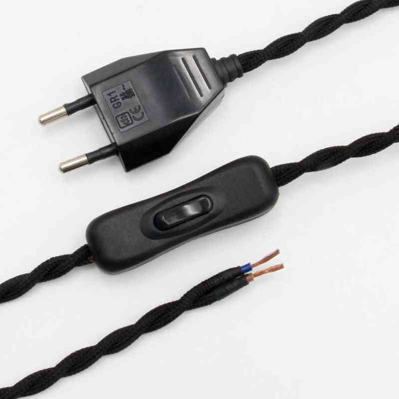 Cable de alimentación vintage enchufe de la ue línea eléctrica con interruptor cable trenzado de 2 metros de largo - marrón oscuro