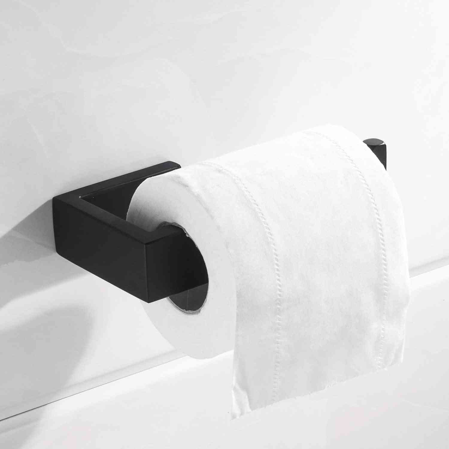 Toiletrulleholder i rustfrit stål - selvklæbende i badeværelset, tissuepapirholder sort finish, nem installation ingen skrue - børste ingen boremaskine