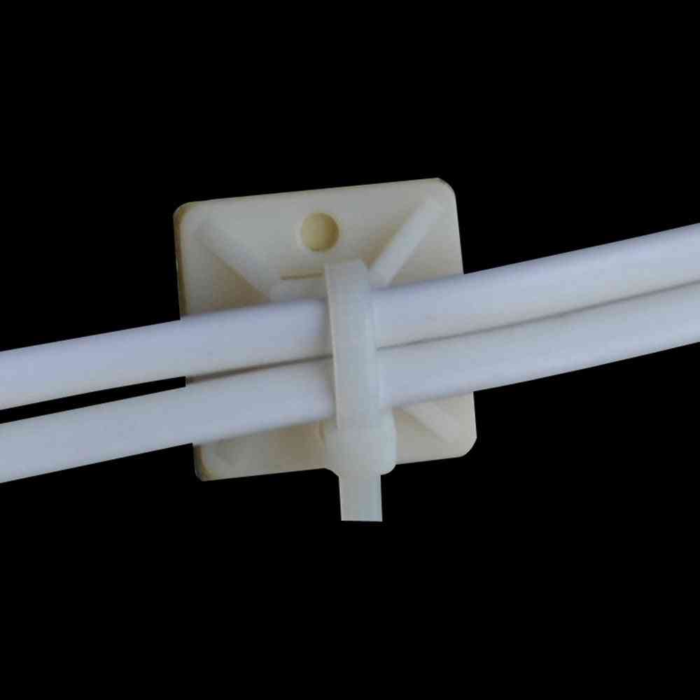 Soportes autoadhesivos para bridas de alambre de cable - 100 piezas de bridas de base de cable blanco monturas de abrazaderas de asiento de fijación de soporte de pared de 20 mm x 20 mm -