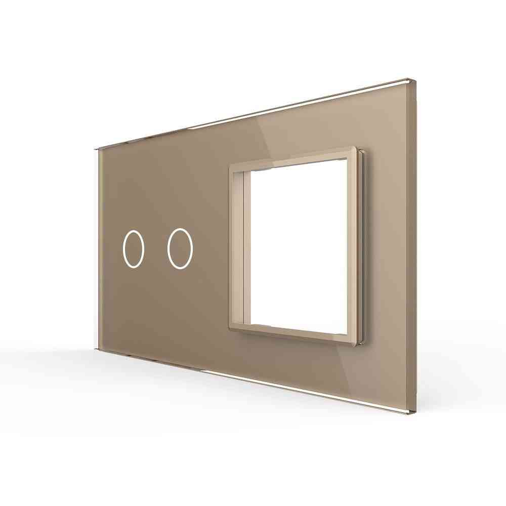 Panneau de verre standard-2gang et 1 cadre pour interrupteur et prise (151mm * 80mm-) - doré