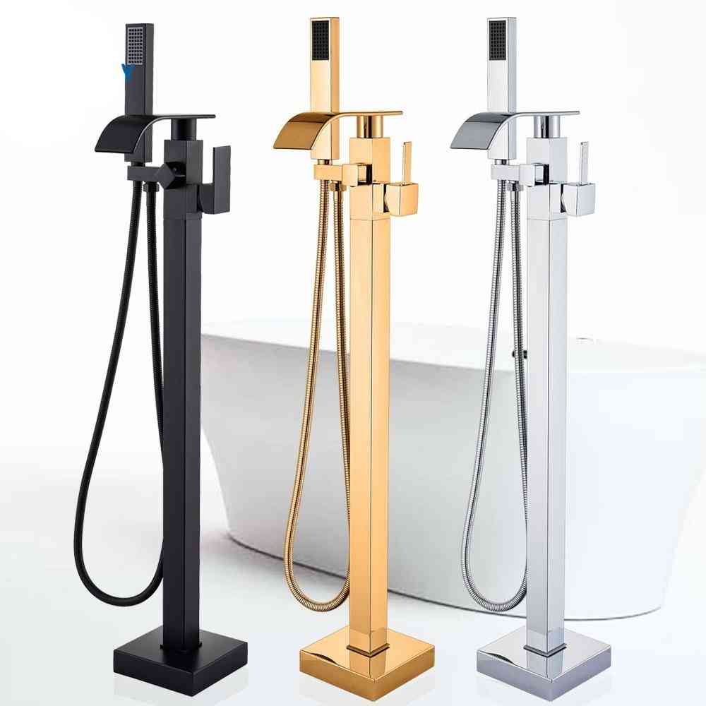 Chrome Floor Mounted Bathtub - Free Standing Bathroom Mixer Shower Faucet