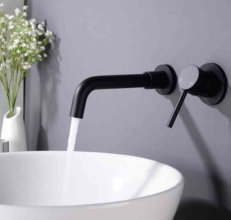 Matt Black Brass Faucet, Wall Mount Washbasin Taps And Single Lever