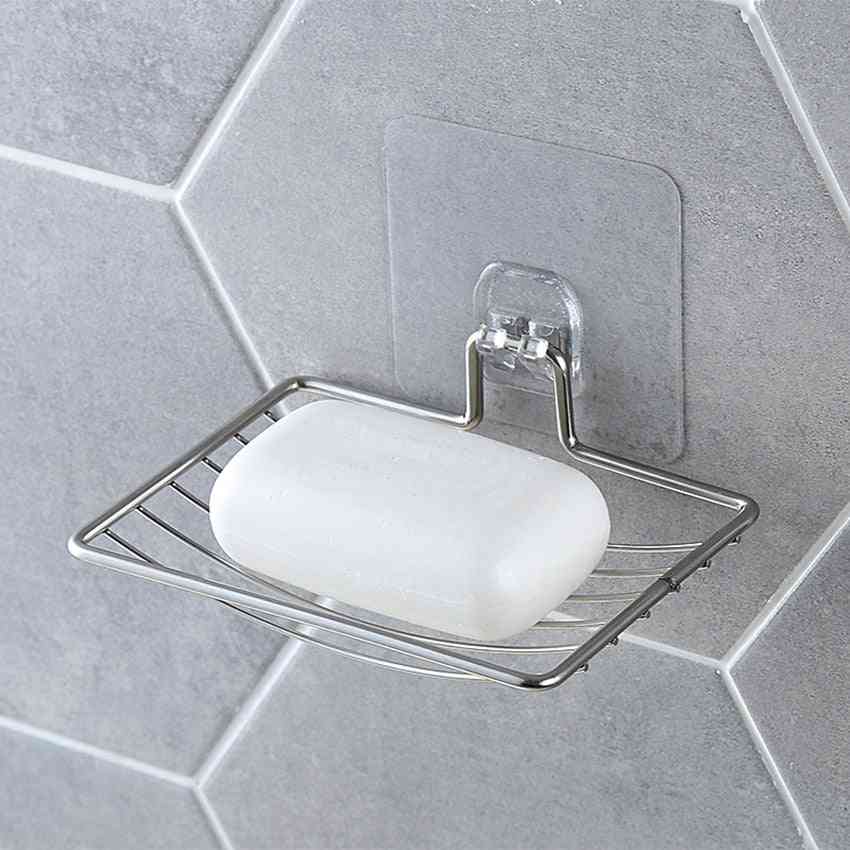 Caja de taza de soporte de jabón de pasta de vacío de baño de plata, bandeja de ducha de ahorro de almacenamiento de jabón para platos