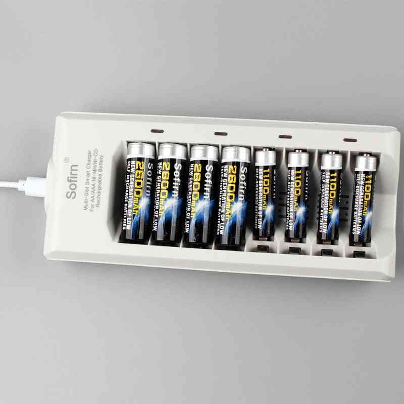 8 slots smart batterioplader med indikatorlampe til AAAAA NIMH NICD - USB-stik