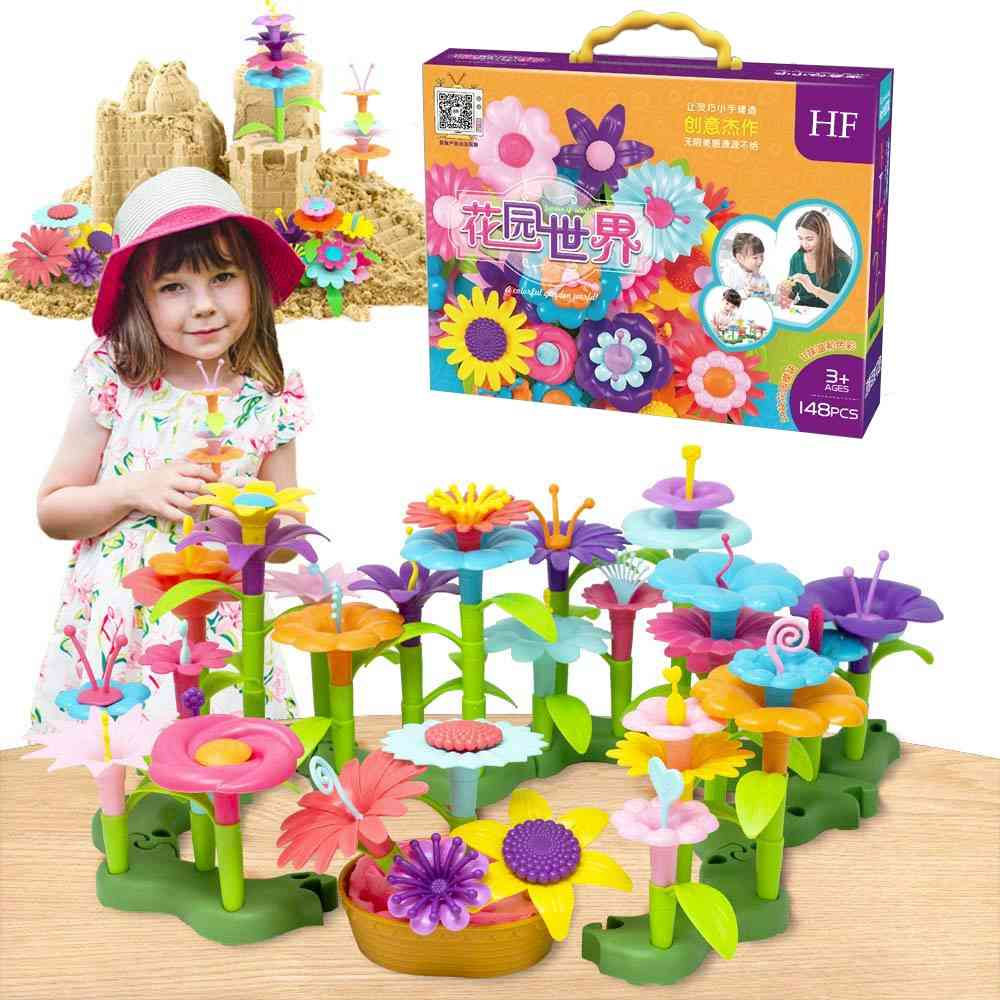 148-delig bouwen, boeket bloemen arrangement blok speelset - creatief kinderspeelgoed voor fijne ontwikkeling - 148 stuks