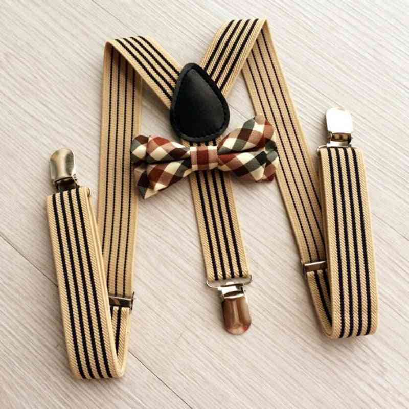 Striped Strap And Plaid Bow Tie Kit For/girls Fashion