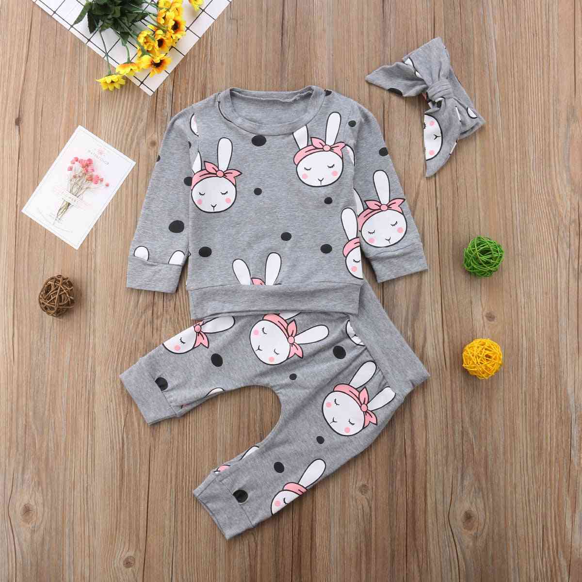 Autumn Winter Newborn Girl / Boy Sleeper Clothes Set, Long Sleeve Cartoon Rabbit Tops & Pant Pyjamas