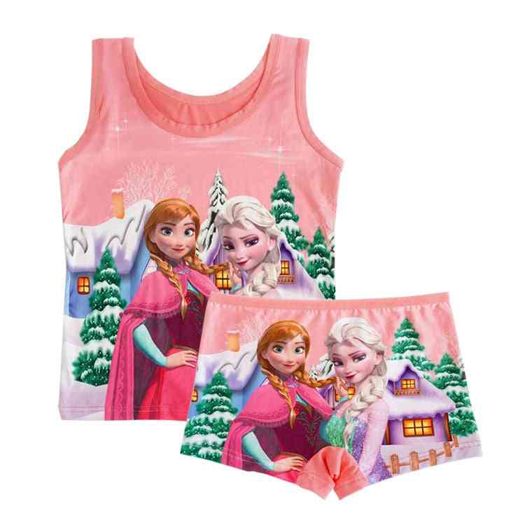 принцеса елза замразена анимационна щампа, тениска с жилетка без ръкави и къси панталонки за момичета