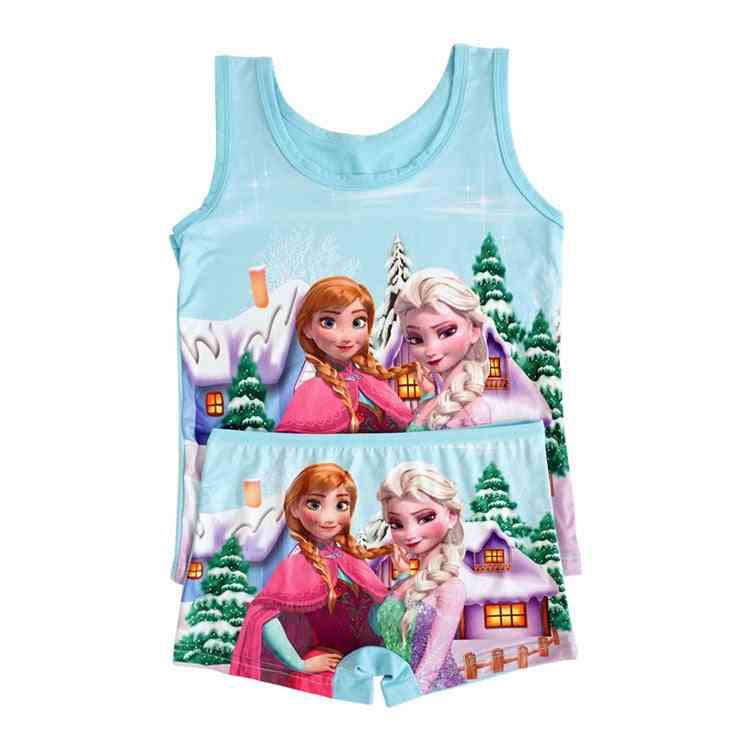 Disney Princess Elsa frozen cartoon piżama zestaw-kamizelka dziecięca t-shirt szorty dziewczyna piżama bez rękawów, bielizna nocna dla dzieci