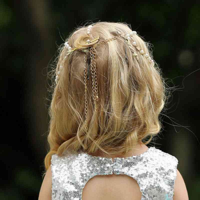 Børn pige pande flettet hårkæde baby legering rhinestone disk hovedbeklædning tilbehør til lille prinsesse