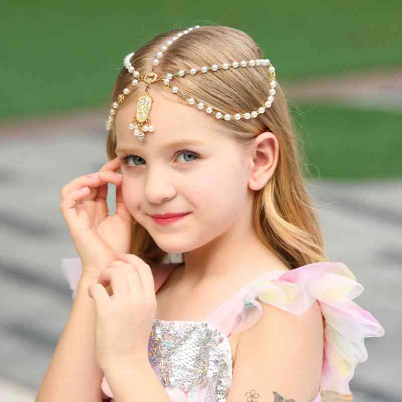 Niños niña frente cadena de pelo trenzado bebé aleación rhinestone disco accesorios para la cabeza princesa pequeña