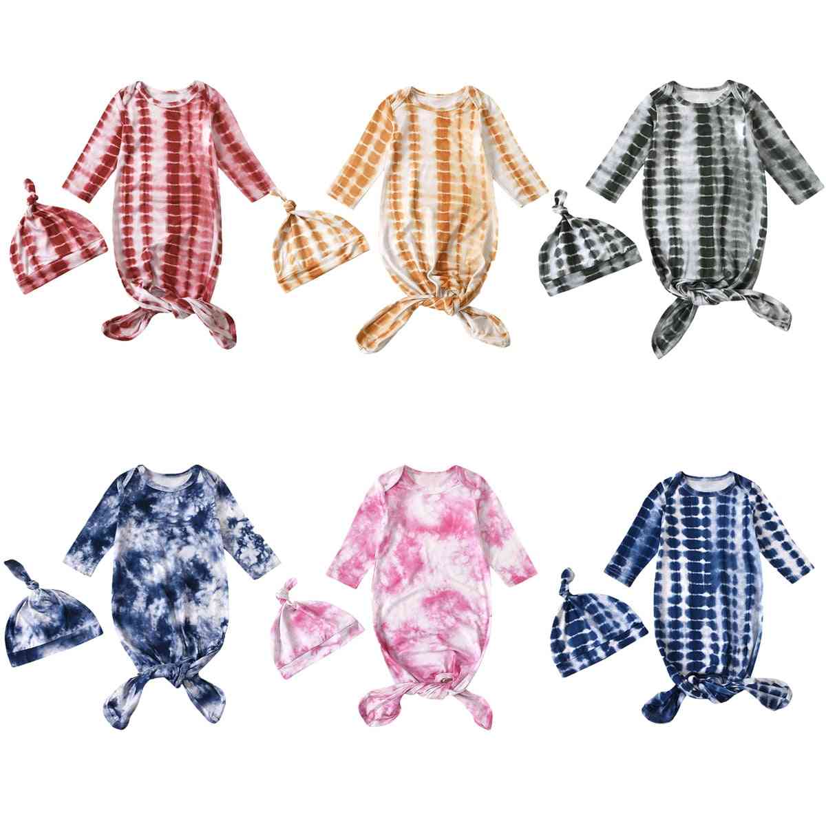 Spalni ovitki z dolgimi rokavi, kravato in matrico s kapami za dojenčke