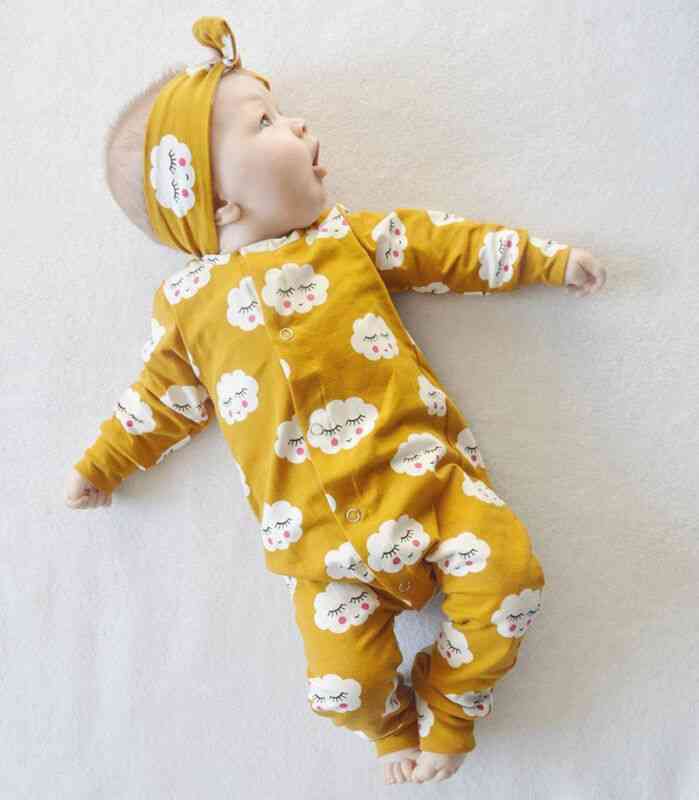 Novorodené dievčatko volánik oblak tlač kombinéza pyžamo dlhý rukáv jemné teplé oblečenie