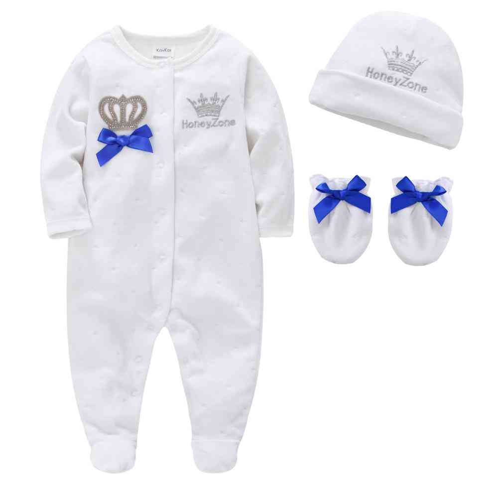 Babyjente pijamas med hatter, hansker myke bomullskluter - py12271 / 0-3m