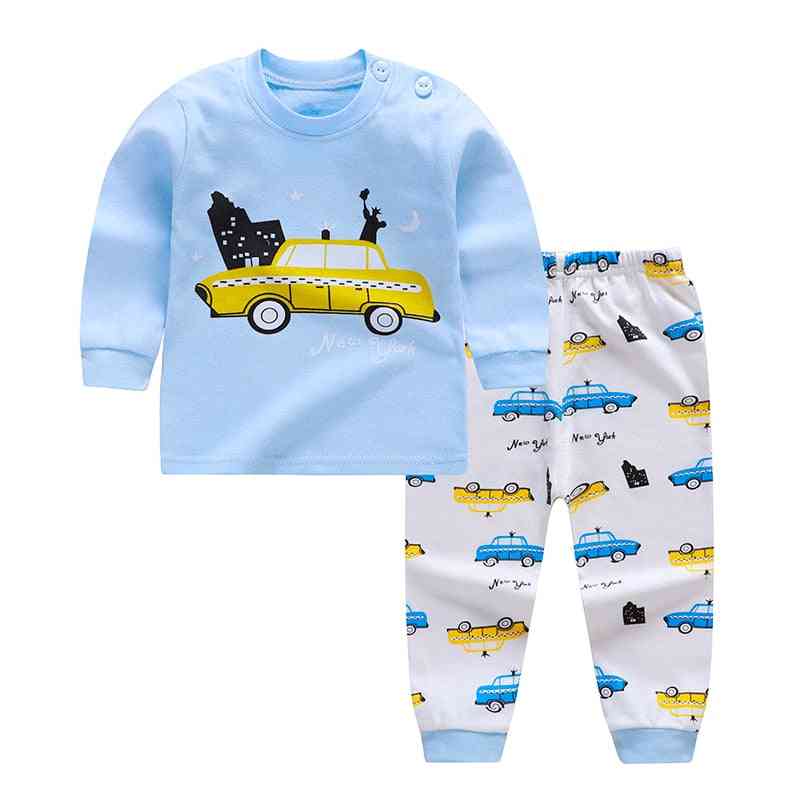 Otoño primavera estampado de dibujos animados conjuntos de pijamas para bebés algodón niños ropa de dormir niñas tops de manga larga + pantalones - c22 / 12m
