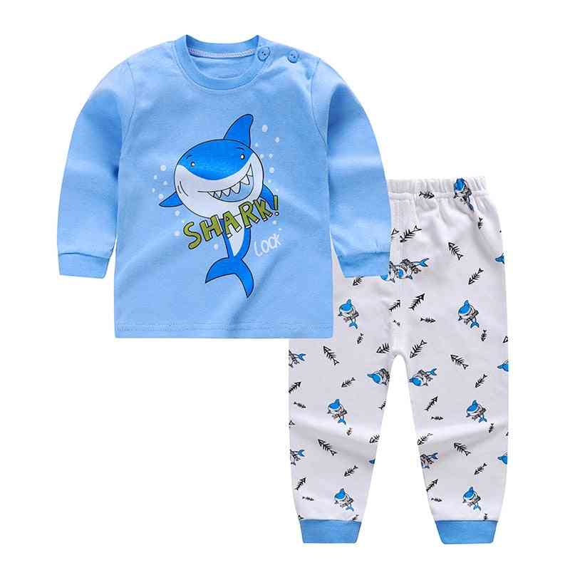 Autumn Spring Cartoon Print Baby Pajamas Sets Cotton Sleepwear Long Sleeve Tops+pants